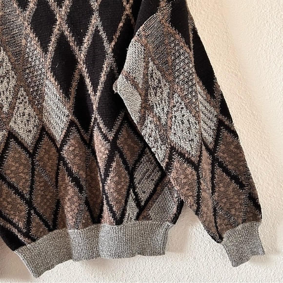 Pacific Club VTG Wool Blend Leather Trim Knit Dad Grandpa Sweater Women Sz Large - Picture 10 of 10